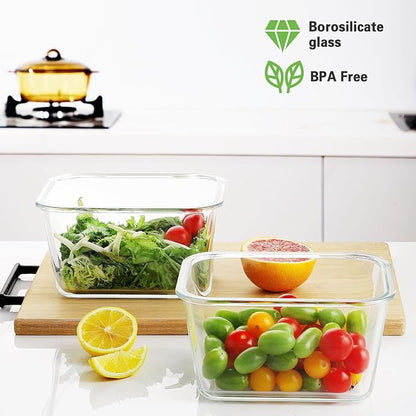 HOMBERKING 4 Pieces 63oz/8cup Large Glass Food Storage Containers with Lids, Meal Prep Containers, Airtight Bento Boxes with Leak Proof Locking (2 Containers + 2 Lids), Microwave, Oven Safe-Pink