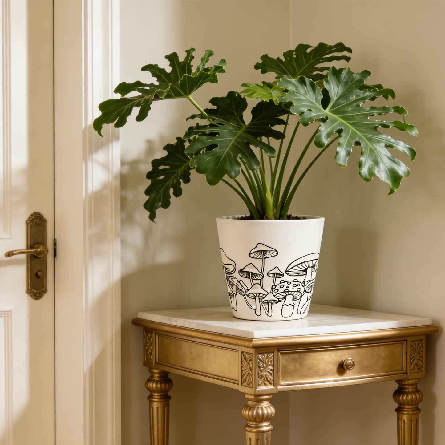 Mushroom Planter，5.5in Unique Ceramic Flower Pot with Permeable Tray，Large Caliber Indoor Flowerpot with Mushroom Relief Sculpture，Creative Planters for Housewarming Gifts and Home Decor (2 piece)