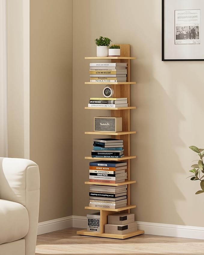 TUTOTAK Narrow Bookshelf, 8-Tier Bookcase, Spine Book Shelf