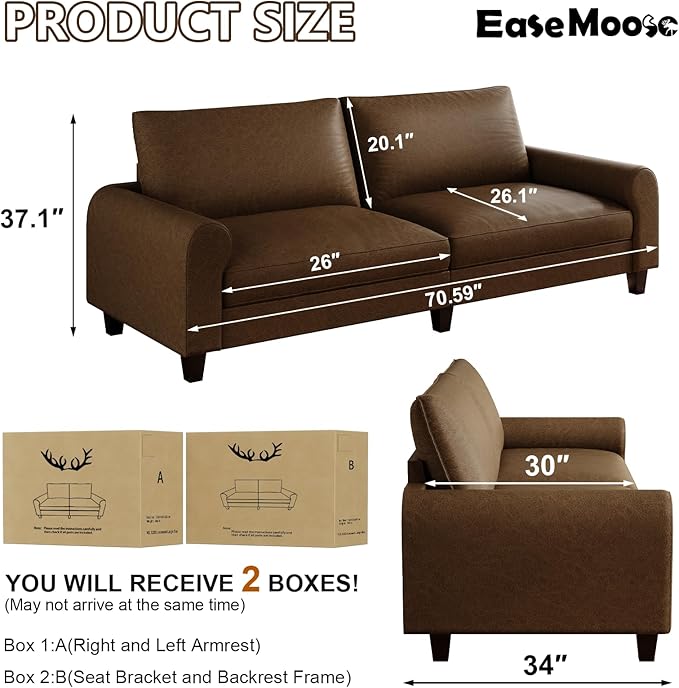 EASE MOOSE 70.6" Faux Leather Loveseat Sofa, Deep Seat Waterproof and