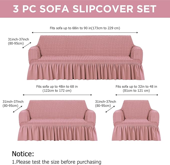 Fanfanwin 3 Pcs Sofa Slipcover Set