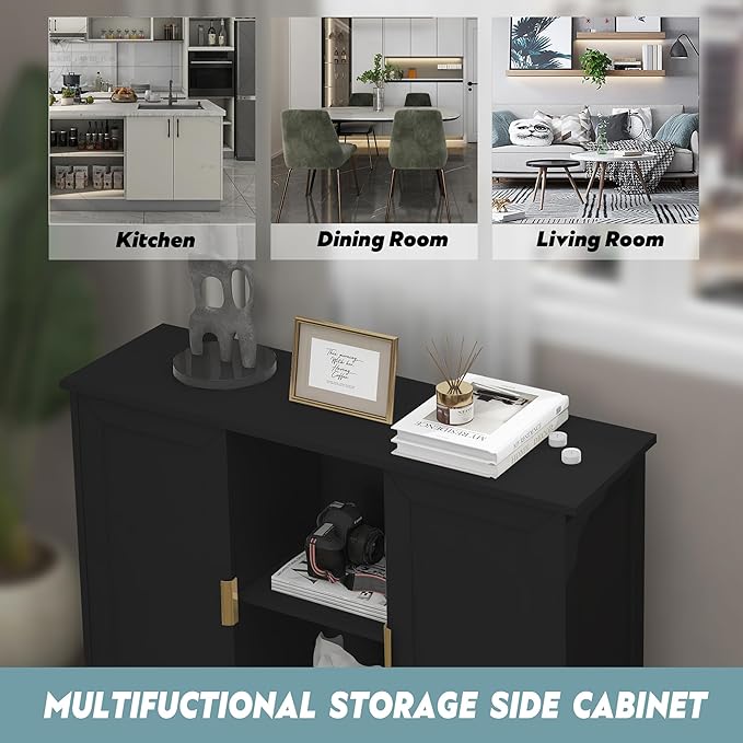 TaoHFE Black Buffet Cabinet, Modern Narrow Sideboard Buffet Cabinet Wooden Side