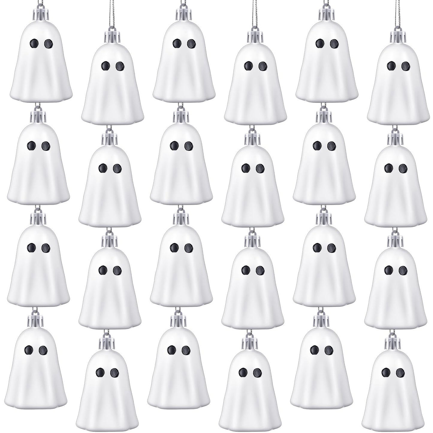 Tigeen 24 Pcs Halloween Hanging Ornaments Cute Ghost Decoration Halloween Tree Decoration Plastic Decorative Mini Ghost Ornaments for Home Tree Party Supplies (Cute,White)