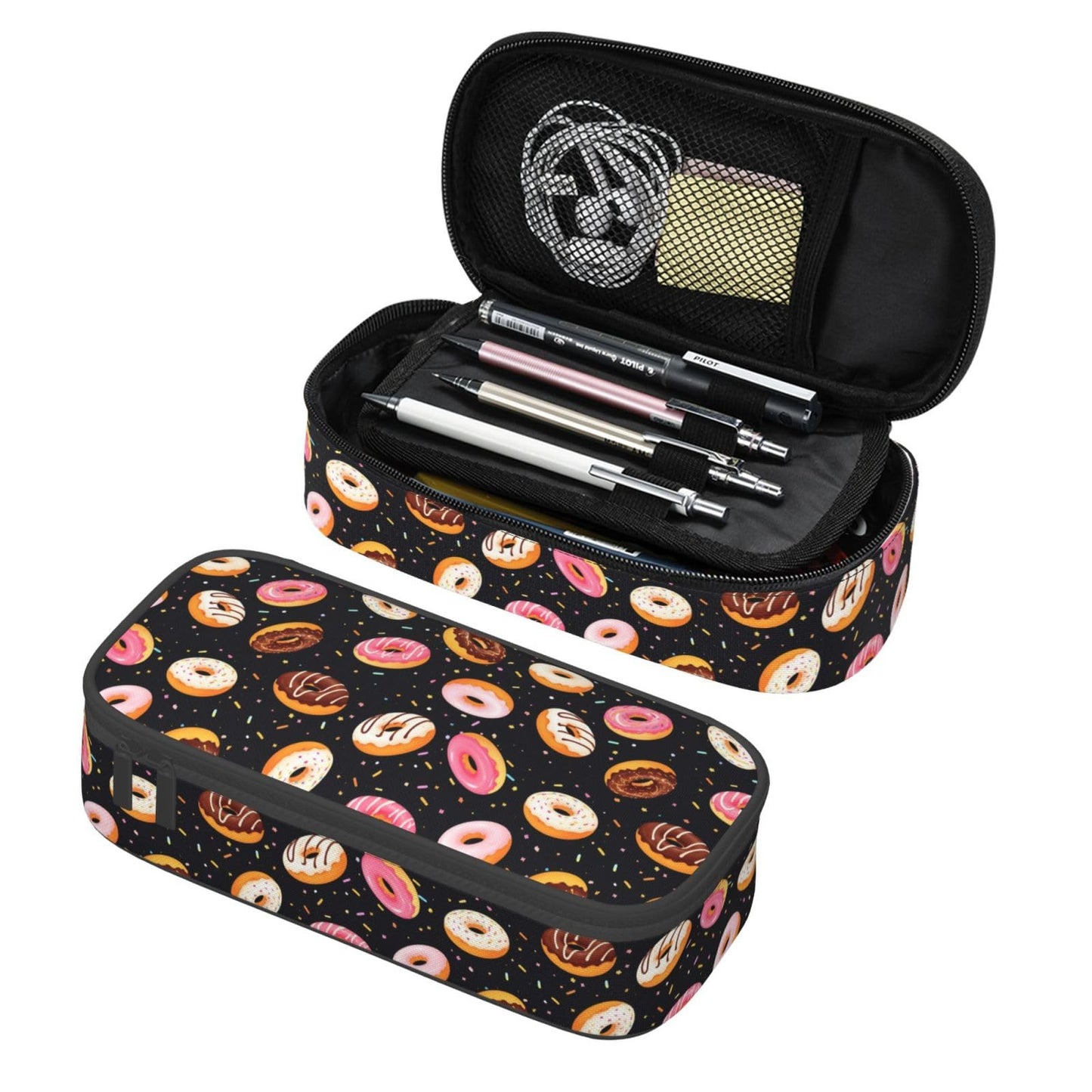 Geoocii Donut Black Large Capacity Pencil Case Organizer Pencil Pouch Stationery With Zipper School Supplies Pencil Bag For Girls Boys Teens Adult Office