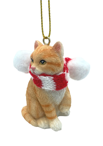 Orange Cat Tabby Shorthaired Kitty Christmas Tree Ornament with Candy Cane Scarf