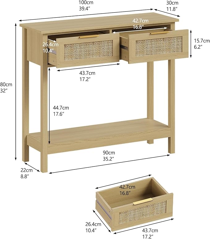 Trironsun Farmhouse Rattan Console Table