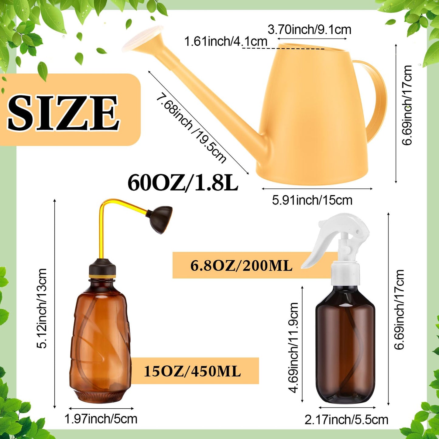 Reallnaive 1/2 Gallon Long Spout Watering Can Set for Indoor & Outdoor Plants – Includes Spray Bottle, Squeeze Bottle, Watering Globes & Soil Moisture Meter for Garden & House Plants(Yellow)