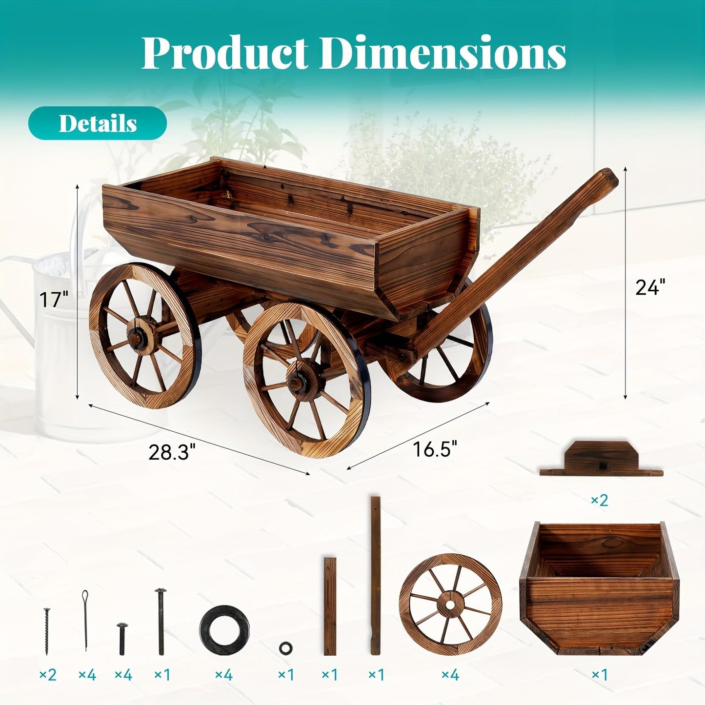 MFSH Wood Wagon Flower Planter Pot Stand W/Wheels Home Garden Outdoor Decor-41INCH