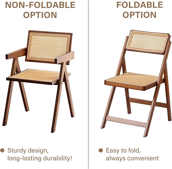 Furlide Rattan Folding Chairs, Modern Mid Century Dining Chairs Set of 2