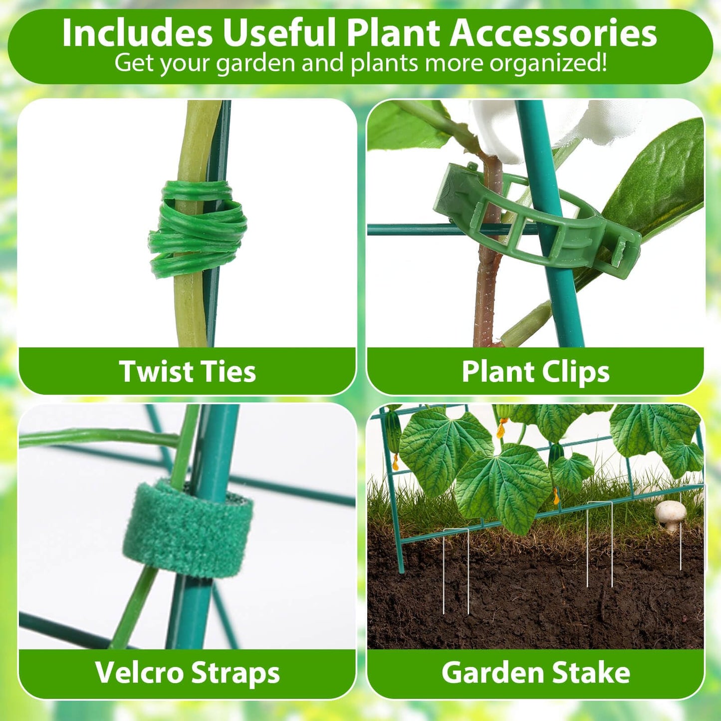 ROADPLUM 2 Pack Cucumber Trellis for Raised Garden Bed, Outdoor Sturdy Metal A-Frame Cucumber Trellis Support for Climbing Plants Vegetables with Accessories, Easy Installation & Easy Harvesting