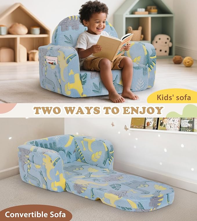 Kids Couch, 2-in-1 Soft Toddler Couch Fold Out