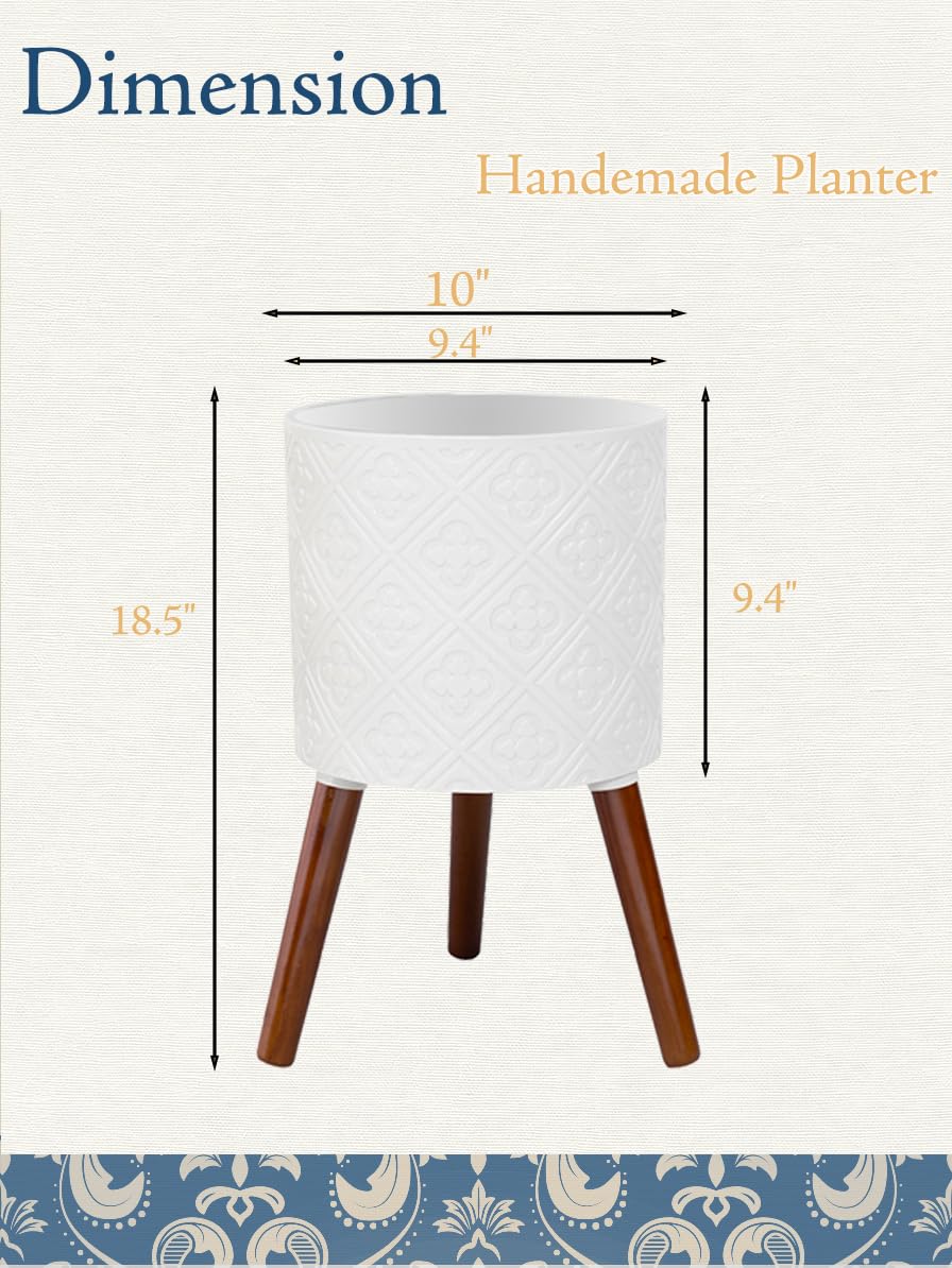 nacltlo 12 Inch Planter with Stand, Planter for Indoor Plants, Modern Large Flower Planter Pot with Drainage Holes for Outdoor,Matte White