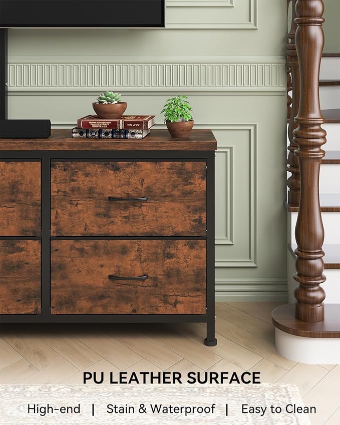 TV Stand with Mount, Fabric Dresser with 6 Drawers