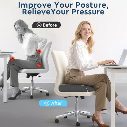 Seat Cushion, Memory Foam Office Chair Cushions for Long Sitting Hours, Chair Pad for Sciatica, Coccyx, Tailbone, Hip Pain & Pressure Relief, Office, Home, Car Seats,Airplane, Gray/X-Large