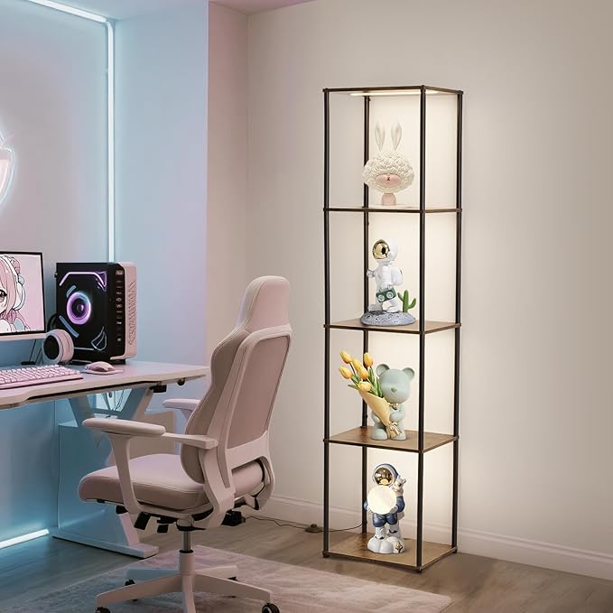 Tall Display Shelf with Lights, Dimmable LED Display Cases