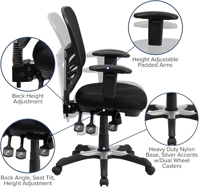 Flash Furniture Nicholas Mid-Back Black Mesh Multifunction Executive Swivel