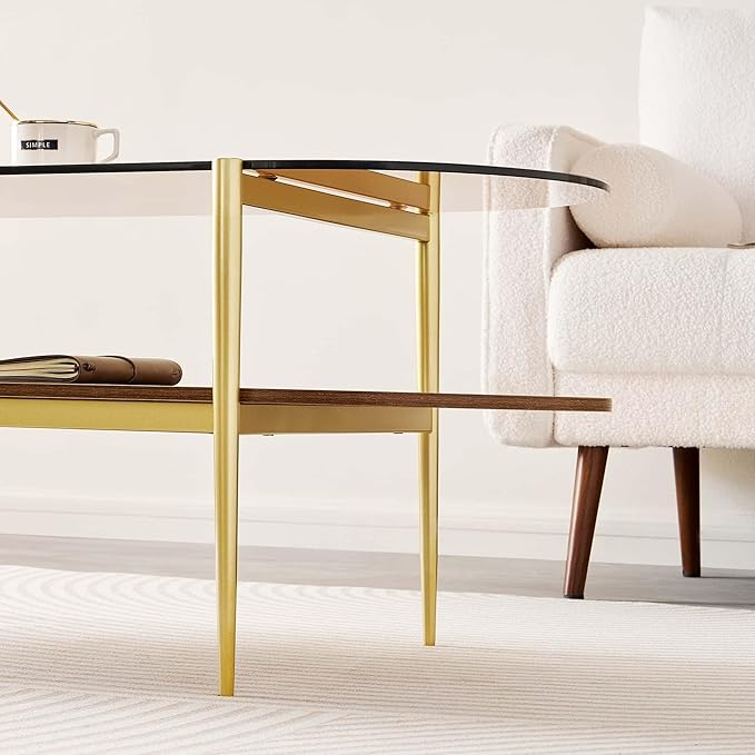 LumFurn Oval Glass Coffee Table, Mid-Century Modern Design, L41 x W21 x H17 inch