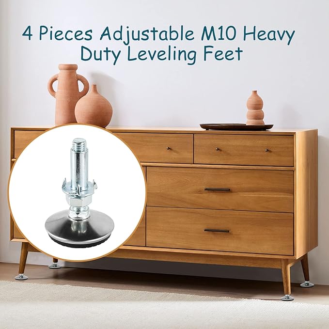 4 Set M10 Leveling Feet with 4-Pronged T Nut, Adjustable Leg Levelers Heavy