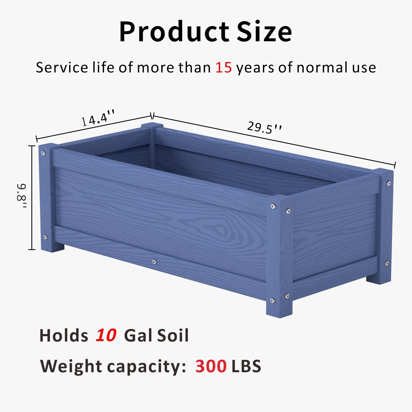 KETOYARK HDPE Raised Planter Box Outdoor,Rot-Resistant and Non-Cracking,Small Raised Beds for Gardening 29.5 * 14.4 * 9.8 in for Yard,Lawn,Outdoor Planter Boxes Rectangle with Drainage Holes Navy