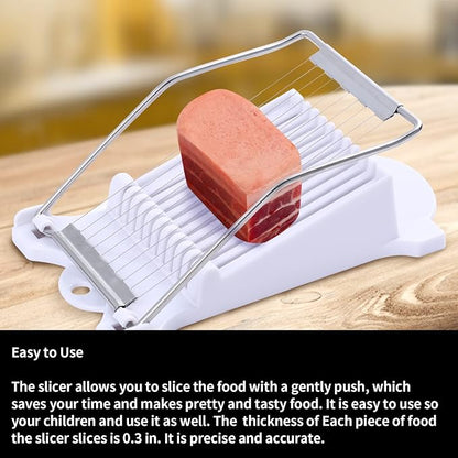 2 Pack Luncheon Meat Slicer, Egg Slicers,Strawberry Slicer,Stainless Steel Wire, Cuts 10 Slices for Eggs, Hams, Avocados, Bananas, Onions, Soft Food and Fruits (White)