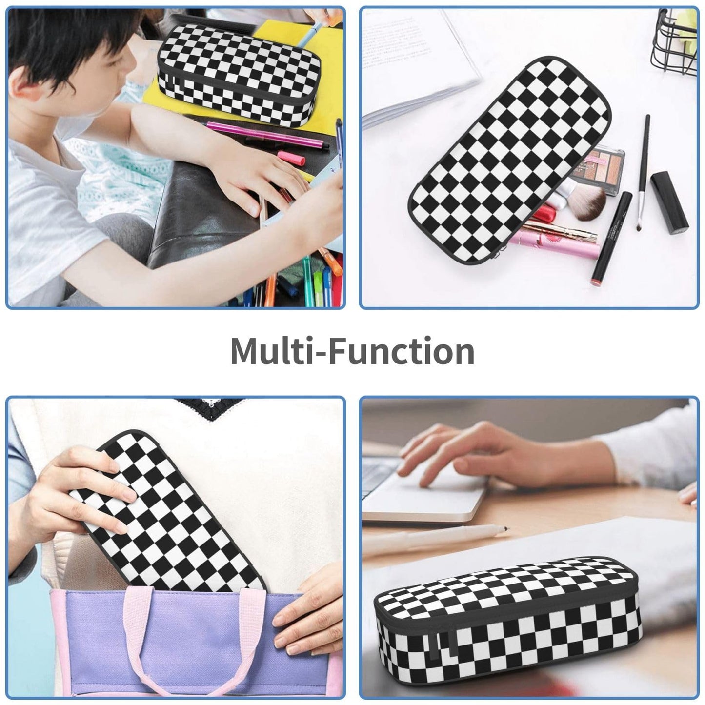 Geoocii Black White Checkered Plaid Large Capacity Pencil Case Organizer Pencil Pouch Stationery With Zipper School Supplies Pencil Bag For Girls Boys Teens Adult Office