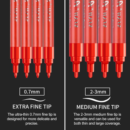 SFAIH Acrylic Red Paint Pens - 8 Pack 2-3MM Medium Tip & 0.7MM Extra Fine White Paint Marker for Rock Painting, Wood, Metal, Fabric, Canvas, Glass, Ceramic, Diy Crafts