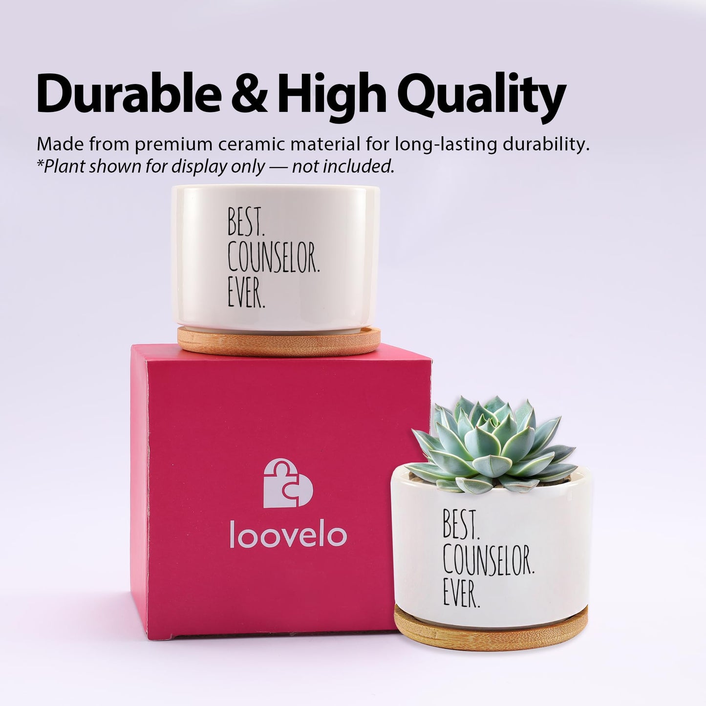 Best Counselor Ever Counselor Gifts Ceramic Succulent Plant Pot with Bamboo Tray Round Mental Health Therapist School Counselor Psychologist Home Office Decor Plant Lover 3.5 Inch White (No Plants)
