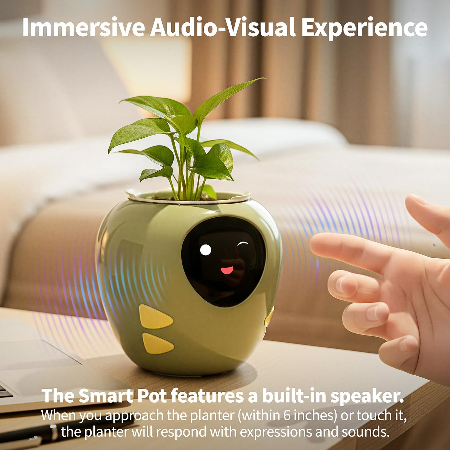 Plantbot Upgraded Large Smart Flower Pot Pet Planter Robot with Artificial Intelligence, Time Temperature Display, and Numerous Expressive Animations Based, for Indoor Decoration, Gifts (Green)