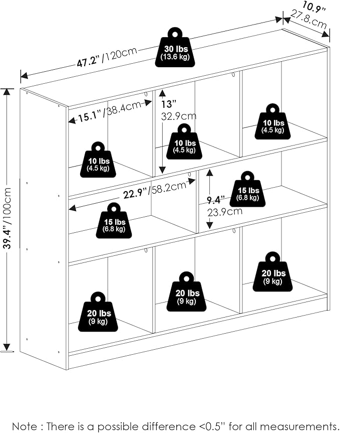 Furinno DALY Book Shelf, 8-Cube Bookshelf, Horizontal Cube Storage Organizer