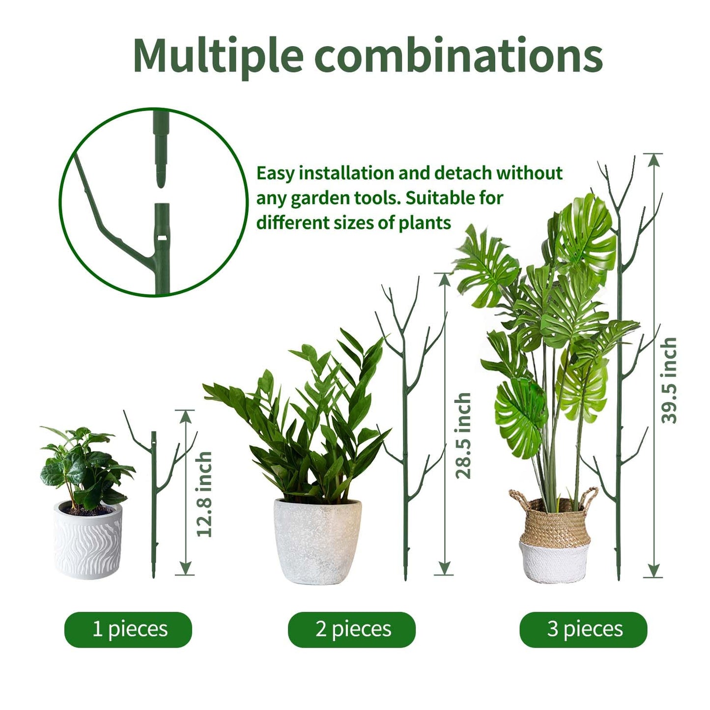 Yhtpouqe 12 Pack Plant Support Stakes, Plant Stakes for Indoor and Outdoor Plants. 39.37inch Plant Sticks with Extension Poles, Plant Clips, Plant Ties for Potted Monstera Plants, Climbing Plants