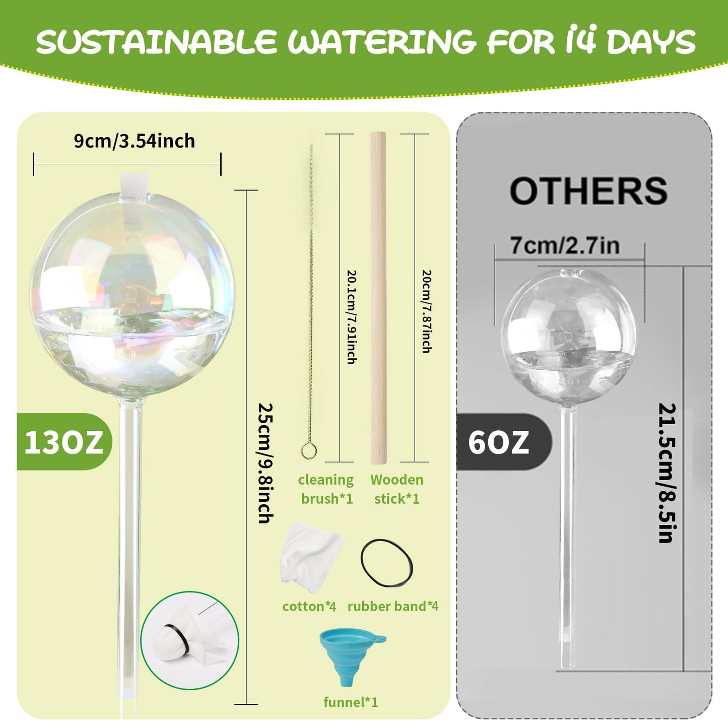 Vividaire 13oz Up to 2 Weeks Large Plant Watering Globes - Self Watering Bulbs and Planter Insert for Indoor & Outdoor Plants, Glass Water Globes Automatic While Away (4 Pack)