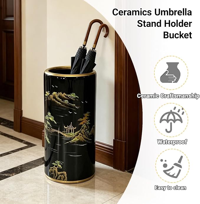 Ceramic Umbrella Stand Umbrella Holder for Entryway Hand-Made Umbrella Stand Barrels Umbrella Holder Cane Floor Standing Vase Ceramic Storage Bucket for Home Office Entrance Indoor.(Silver 205)