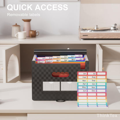 ThinkTex Accordion File Organizer, 12 - Pocket Expanding File Folders for Paper Receipts, Bills&Taxes Organizer, Portable Letter/A4 Size Document Holder for School, Office, Home with Colorful tabs