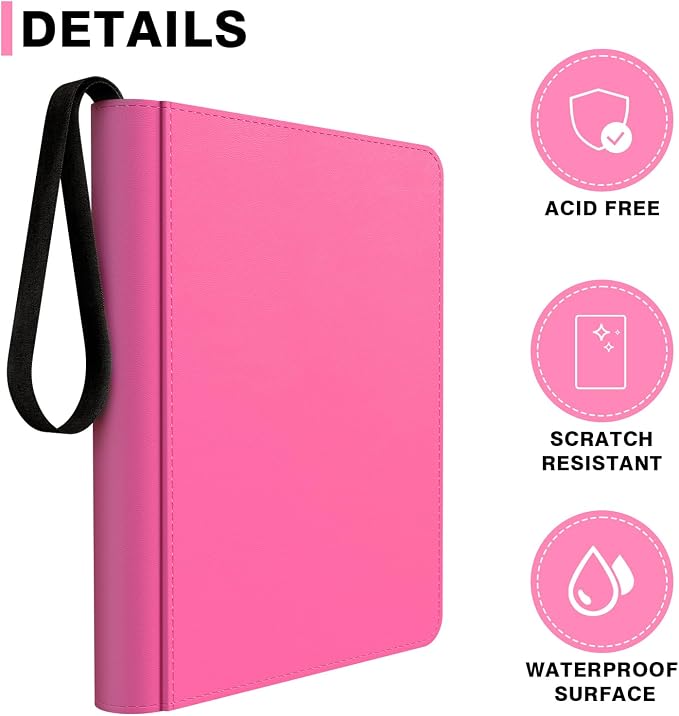 9 Pocket Pink Card Binder - Holds 432 Cards, 24 Double-Sided Clear Pages, Premium Zippered Cute Card Album Folder Compatible with Card Sleeves, Perfect for Sports MTG Game Card Collections(Pink)