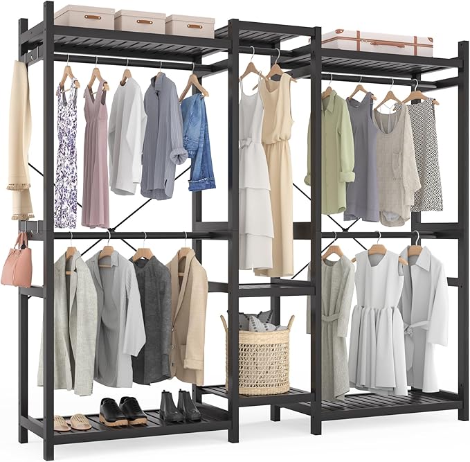 Homykic Bamboo Closet System Clothes Rack, Large Freestanding Garment Rack