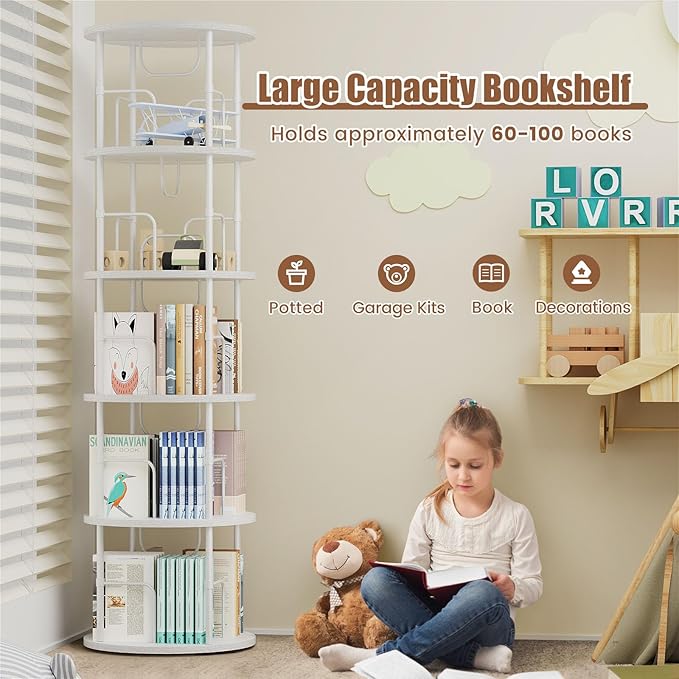 ALLSTAND 5 Tier Rotating Bookshelf, 360 ° Display Stackable Spinning Bookshelf