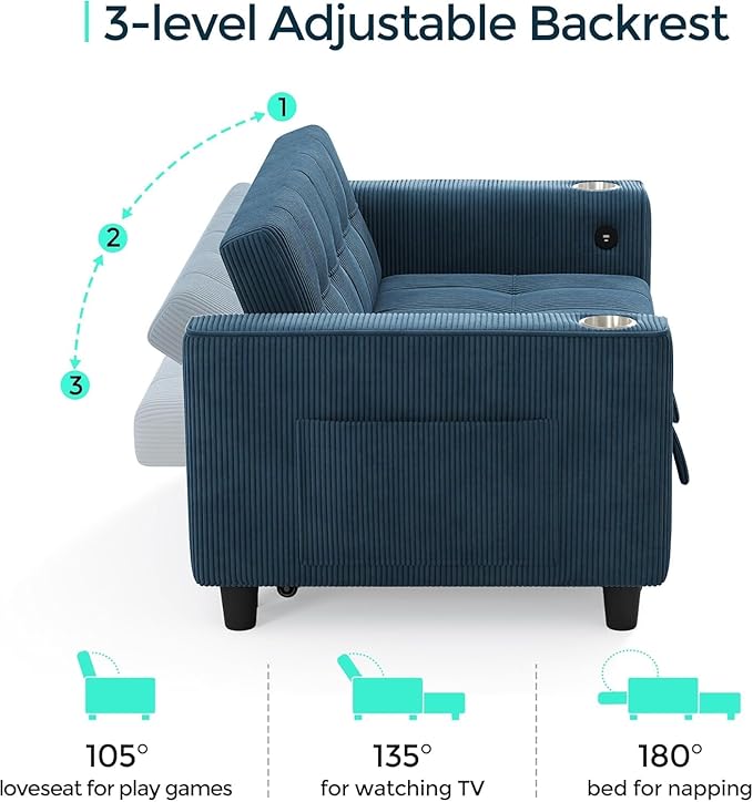 LINSY Sleeper Sofa Bed, Small 3 in 1 Convertible Loveseat Sleeper Couch