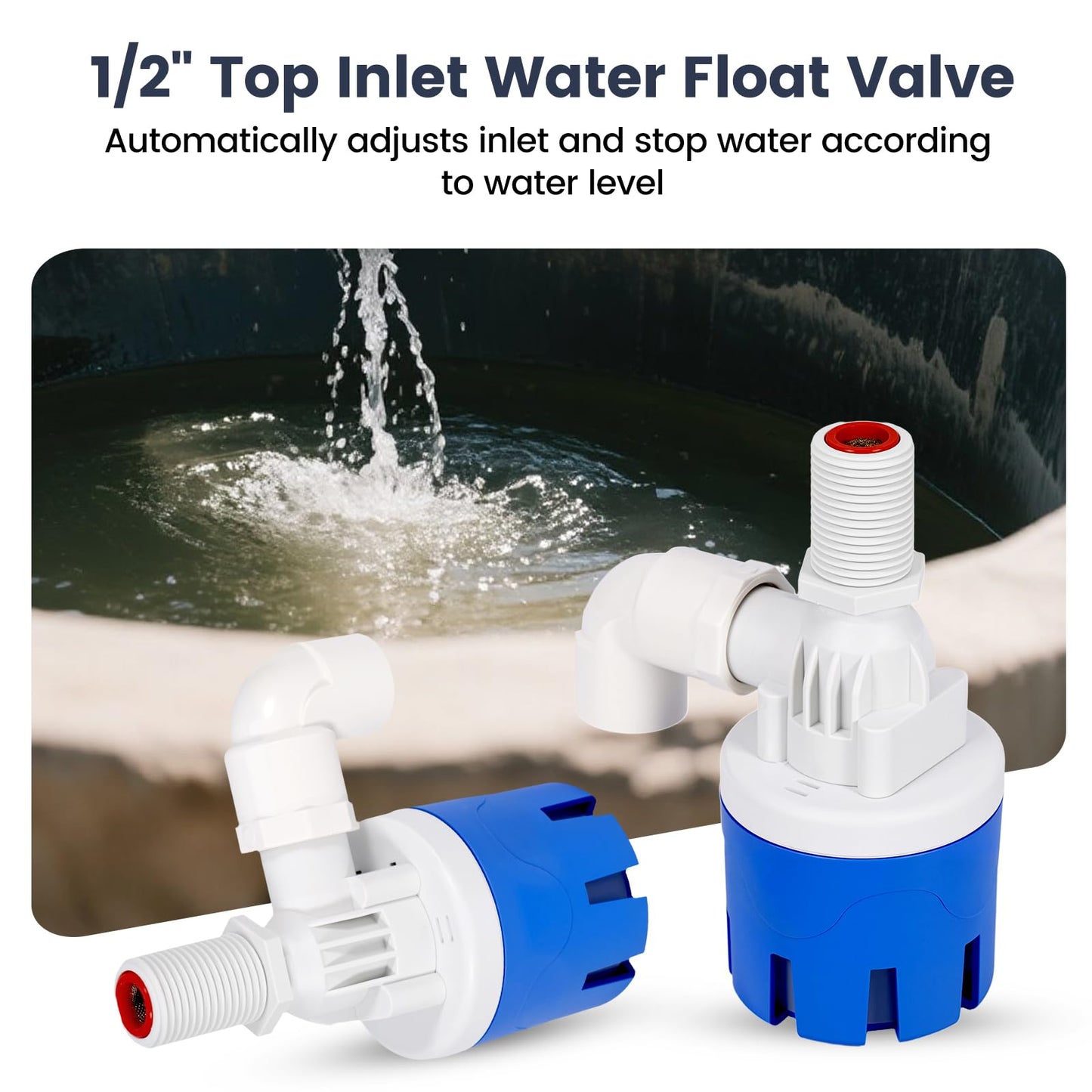 JLUHYANN 1/2" Top Inlet Automatic Water Level Control Valve 2PC Auto Water Float Valve for Water Tank Livestock Water Trough Pool Solar Energy
