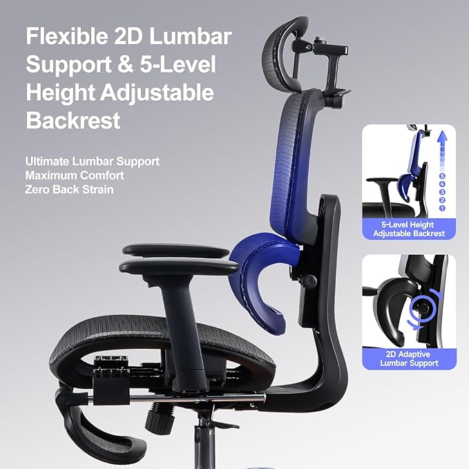 Office Chair with Footrest, Ergonomic Chair with 3D Headrest, Computer Chair