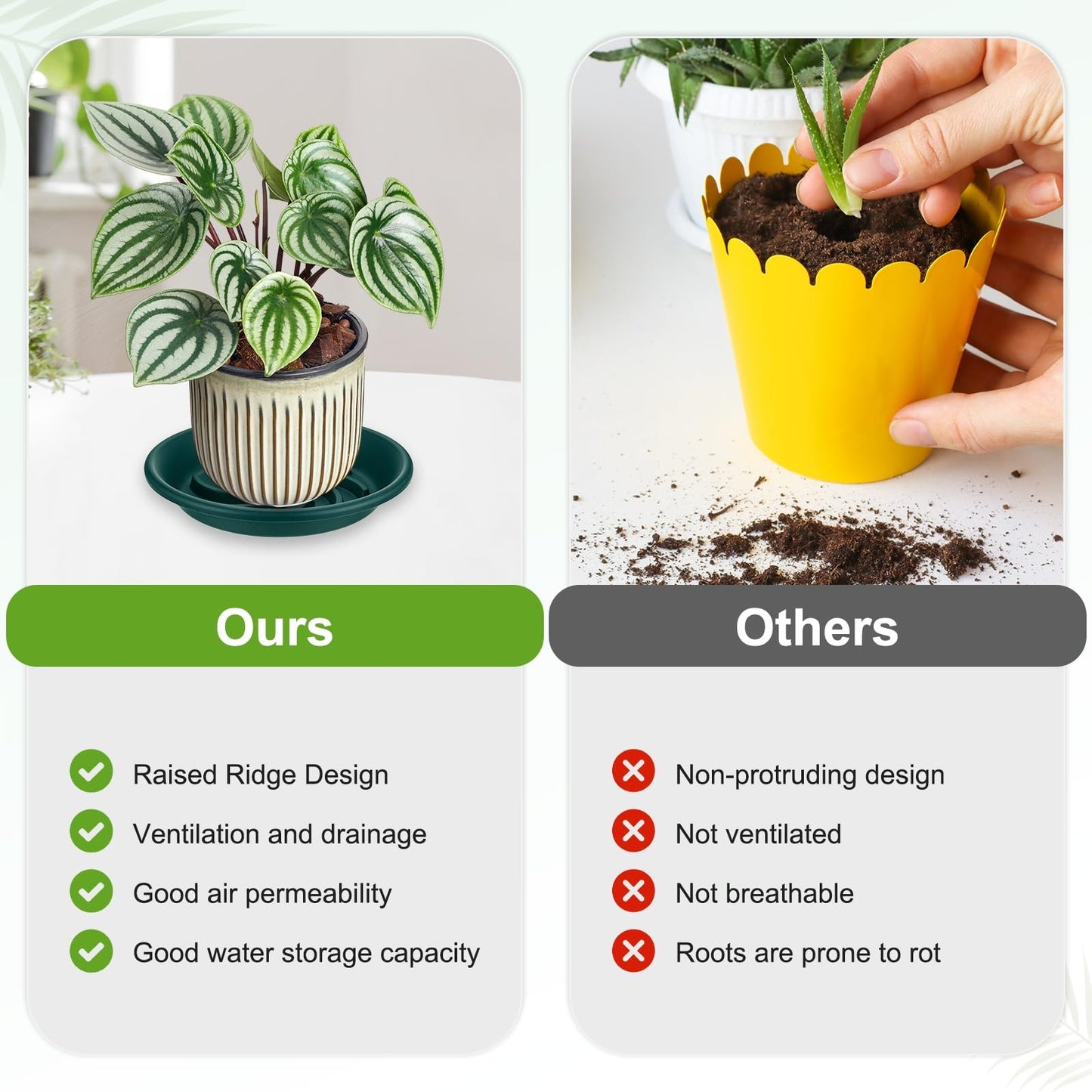 M METERXITY 2-Pack Plant Saucer, 7.4 Inch/ 18.8cm Plastic Plant Trays Thicker for Pots/Indoor/Outdoor/Water Drainage and Protection, Flowerpot Drip Tray [Dark Green]