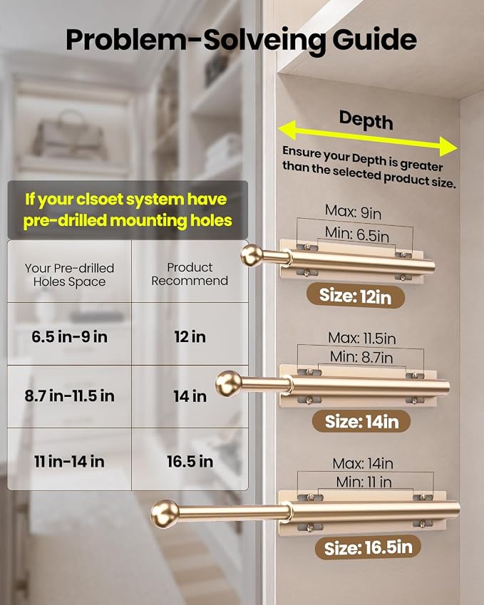 Supforce Valet Rod for Closet Pull Out, Retractable Slide Out Valet Rod Closet Organization, 12" Aluminum Valet Clothing Hanger Rods Perfect for Suits, Freshly Pressed Clothes, Gold