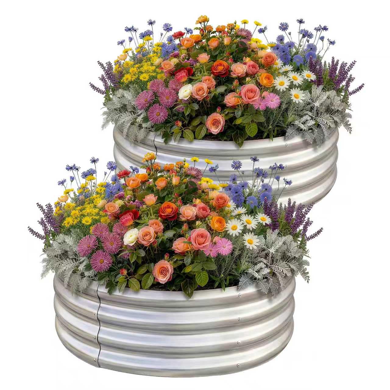 Land Guard 2 Pack 2×2×1ft Galvanized Raised Garden Bed, Planter Raised Garden Beds Outdoor, Round Clearance Raised Garden Beds for Gardening Vegetables……