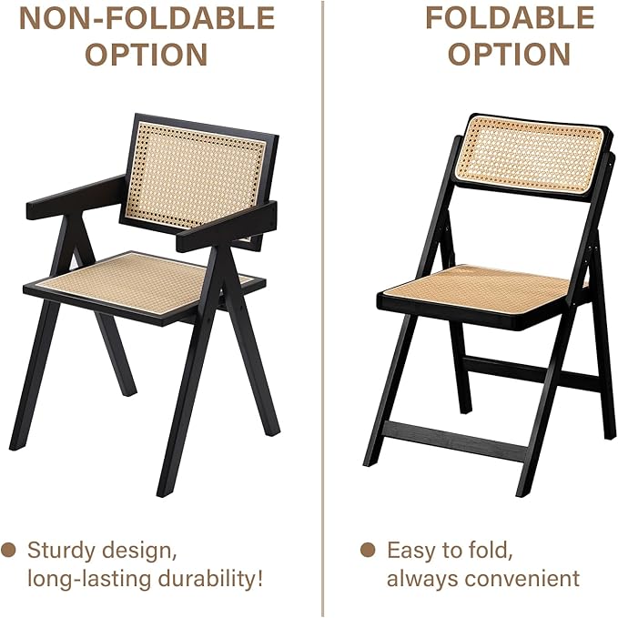 Furlide Rattan Folding Chairs, Modern Mid Century Dining Chairs Set of 2