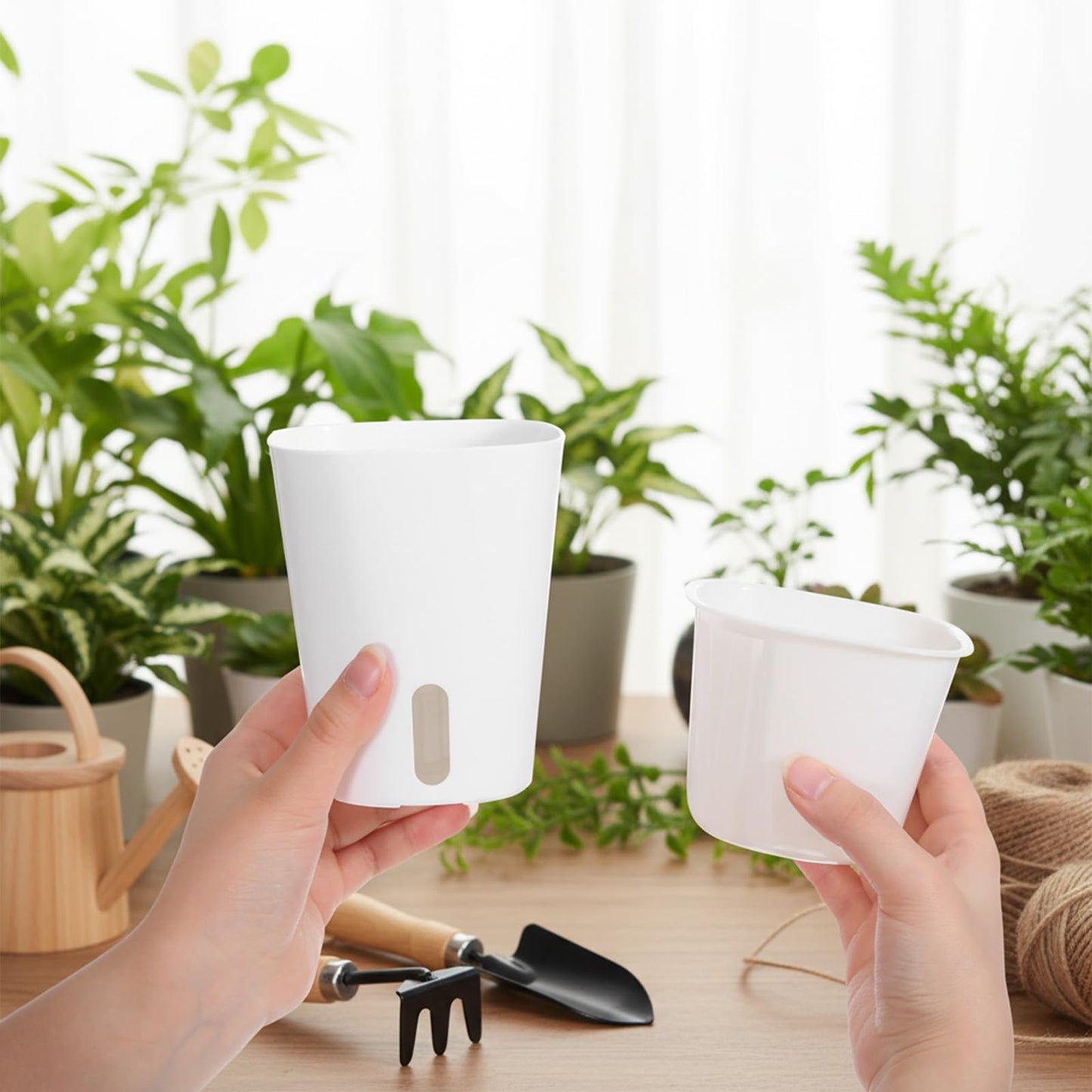 AOZUO 10 Sets 4" Self Watering Pots for Indoor Plants, Plastic Self Watering Planter Pots with Visual Water Level Clear Inner Cup and Multiple Vents for House Plants, Flowers, African Violets