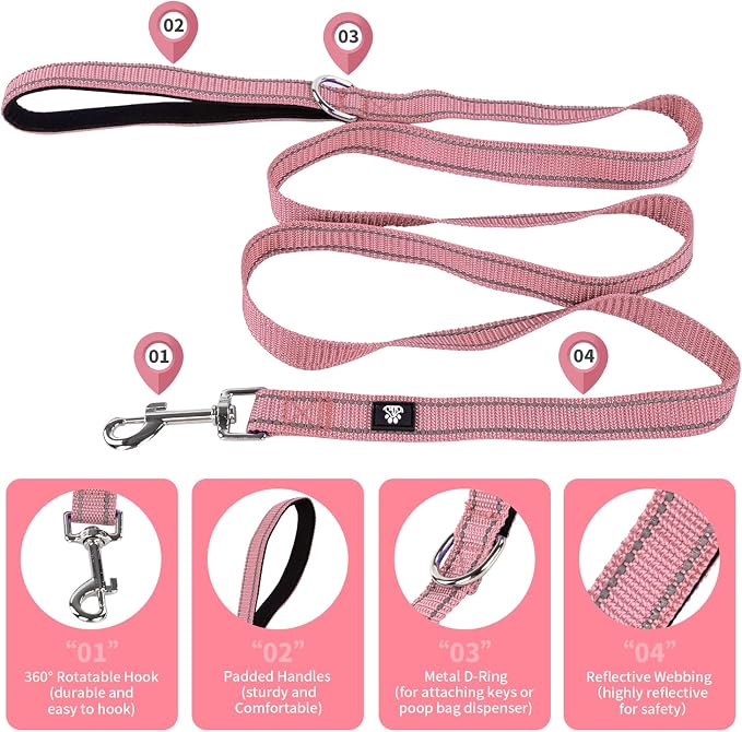 NESTROAD Dog Collar and Leash Set,Reflective Dog Collars with Quick Release Buckle,Adjustable Nylon Pet Collar for Small Medium Large Dogs(Medium,Pink)