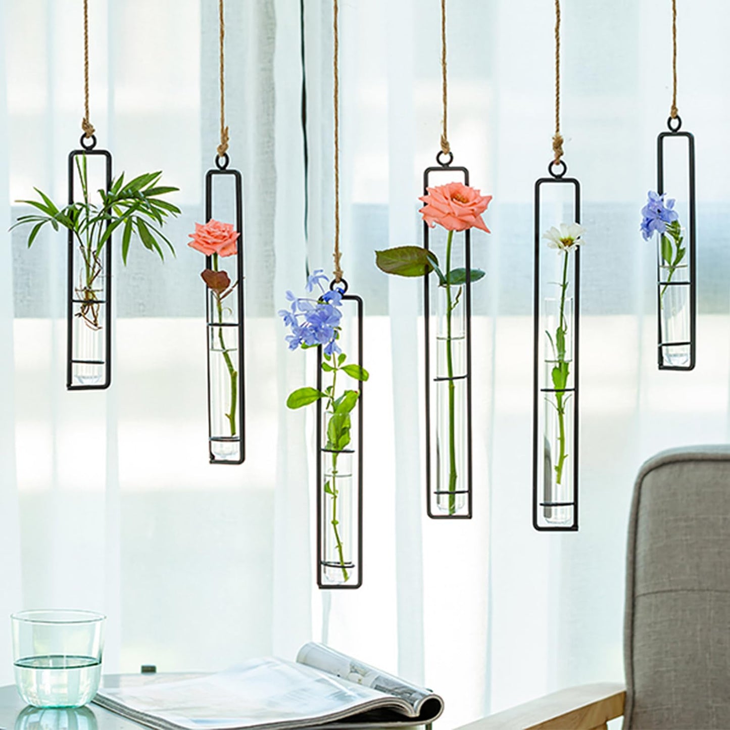 Sziqiqi Glass Propagation Station Test Tube Vases Clear Glass for Cuttings, Buds, Greenery Hydroponic Plant Propagation Home Balcony Bath Wall Decoration Floral Container Set of 3 Black