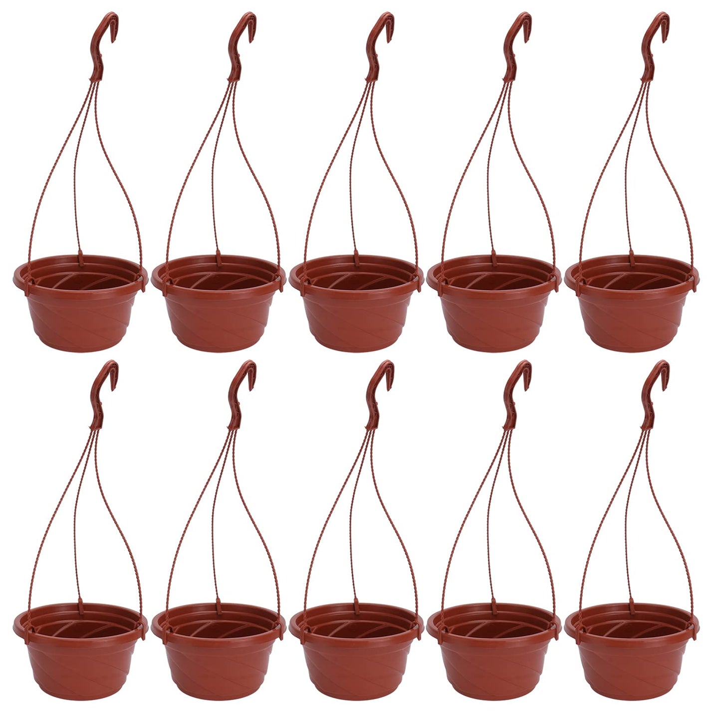 10 Sets Plastic Hanging Planters with Drainage Holes and Detachable Hooks - 6.7 Inch Small Hanging Flower Pots for Indoor Outdoor Plants, Windows, Balconies, and Garden Fences