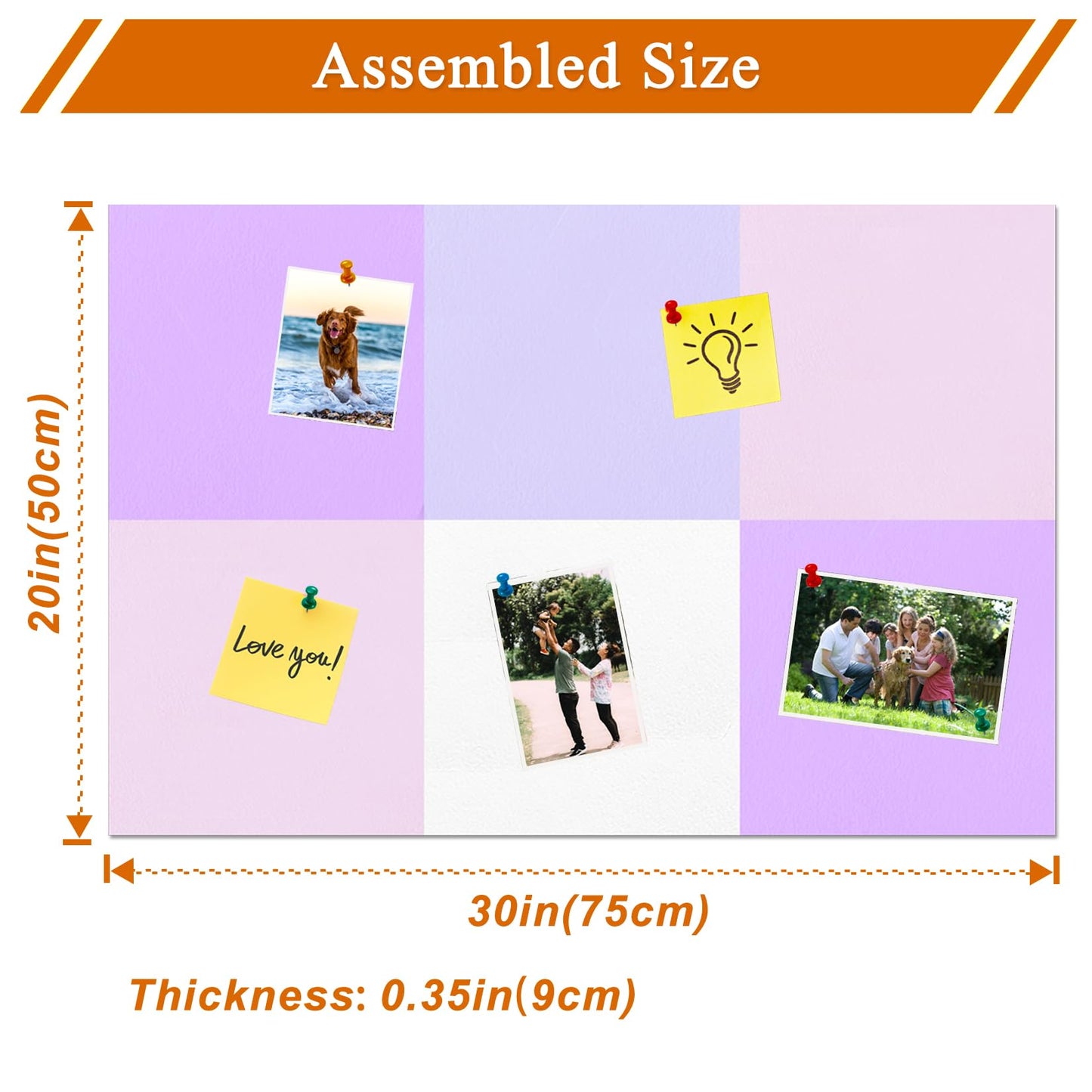 HULAVO Square Felt Cork Bulletin Board Tiles, Self Adhesive DIY Felt Pin Board for Wall 30" x 20" with 35 Pushpins for Office School Home Wall Decor Stickers Memos Photos Display (Purple+Pink)