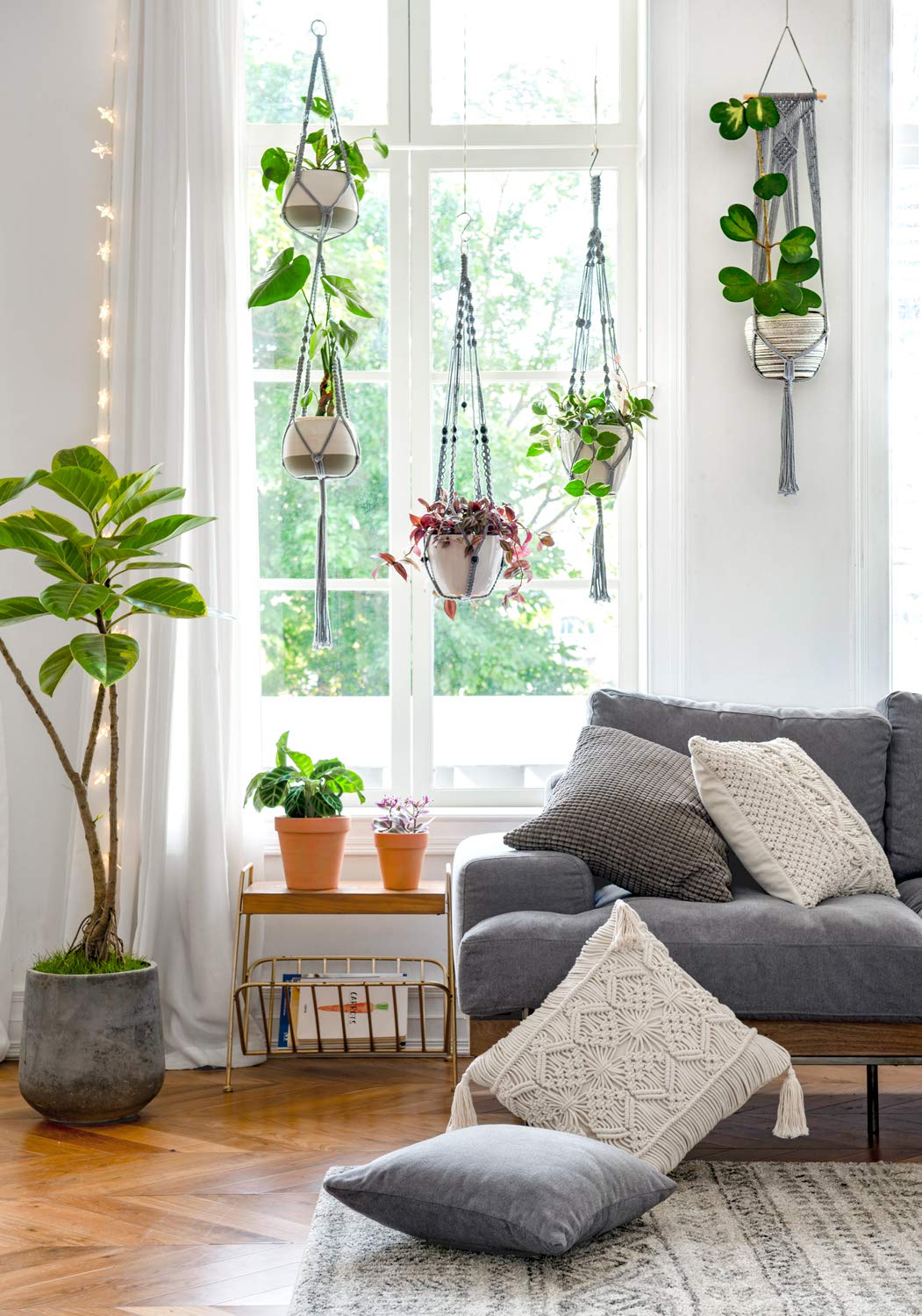 Mkono 35 inch and 41inch Macrame Plant Hanger Indoor Hanging Planter Basket with Wood Beads Decorative Flower Pot Holder for Indoor Outdoor Boho Home Decor (POTS NOT Included)