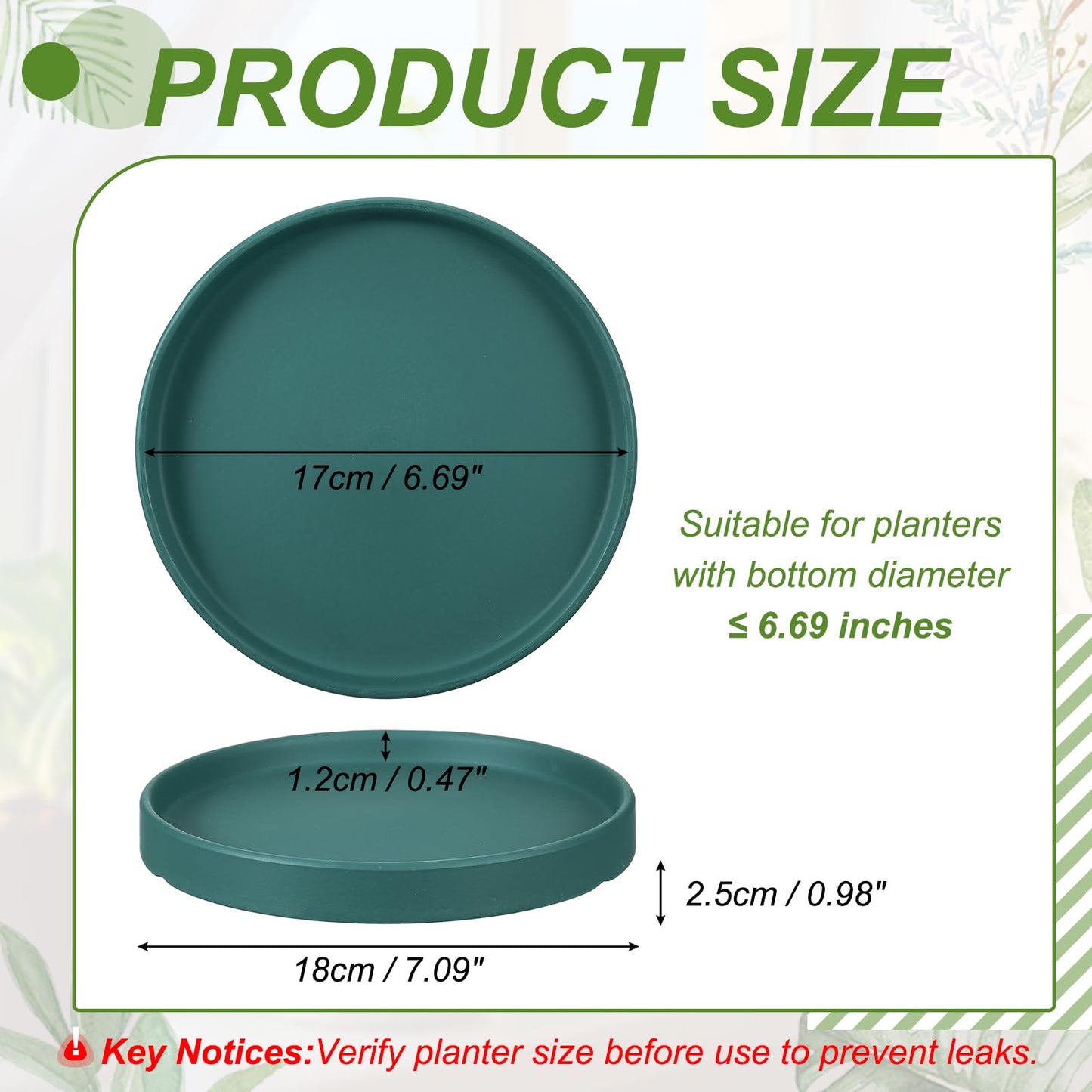 YELARXI 6.7 Inch Ceramic Plant Saucers, Round Flower Planter Water Trays Ceramic Plant Saucer Pot Tray -Fitting for (Outdoor/Indoors/Garden/Planting/Water/Flower/Coffee) Green Blue